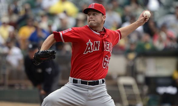 Nick Maronde pitching in an Angels uniform