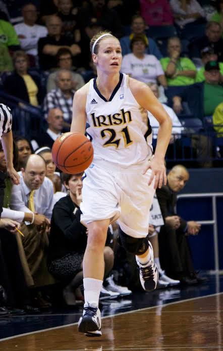 Natalie Novosel dribbling in a Notre Dame Irish uniform